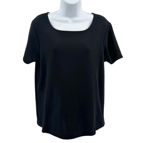 Jaclyn Smith Sport T-Shirt WMNS 8 Black Short Sleeve Square Neck Stretchy Soft - Picture 1 of 6